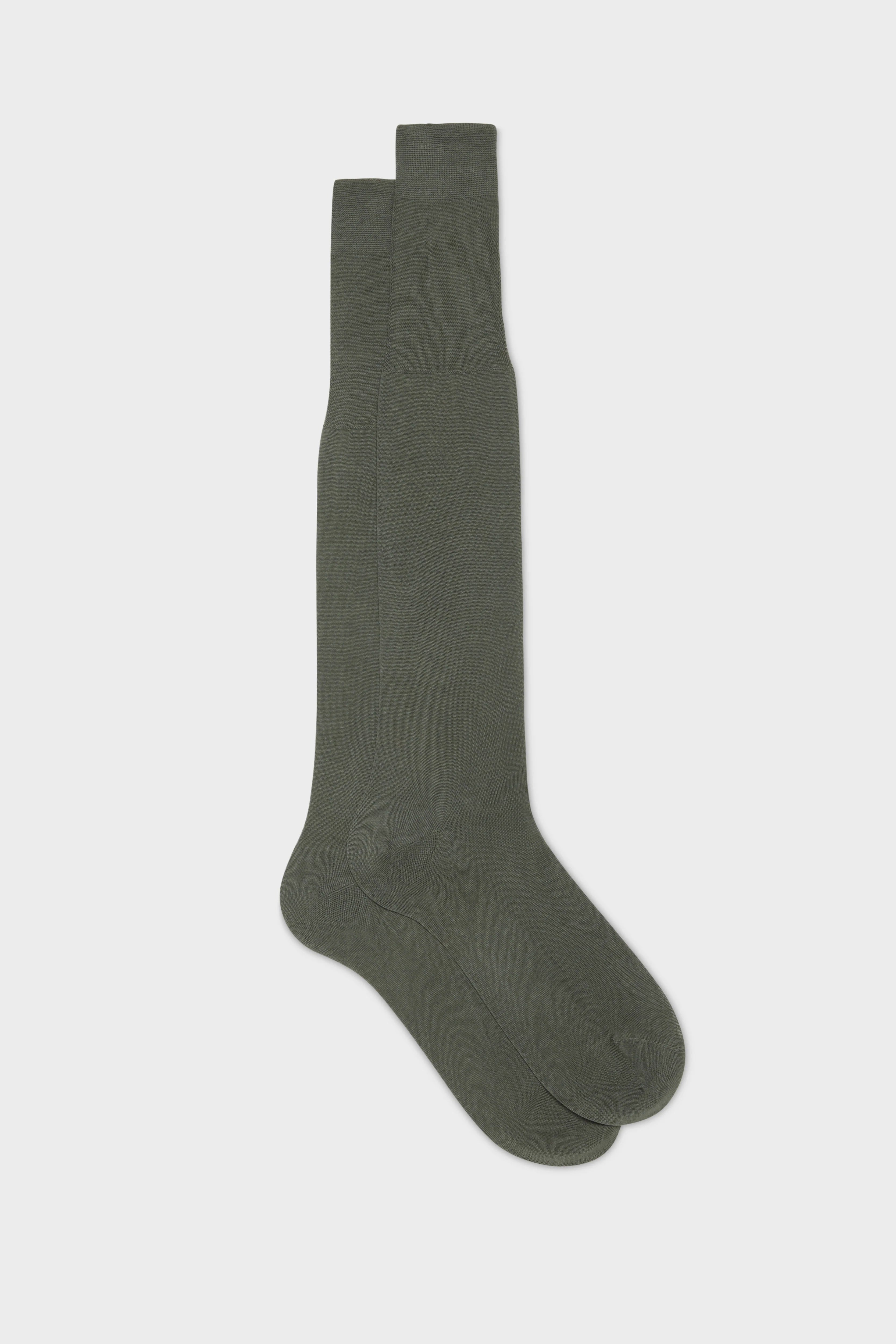 Bresciani Calf Length Plain Cotton Socks - Medium Grey