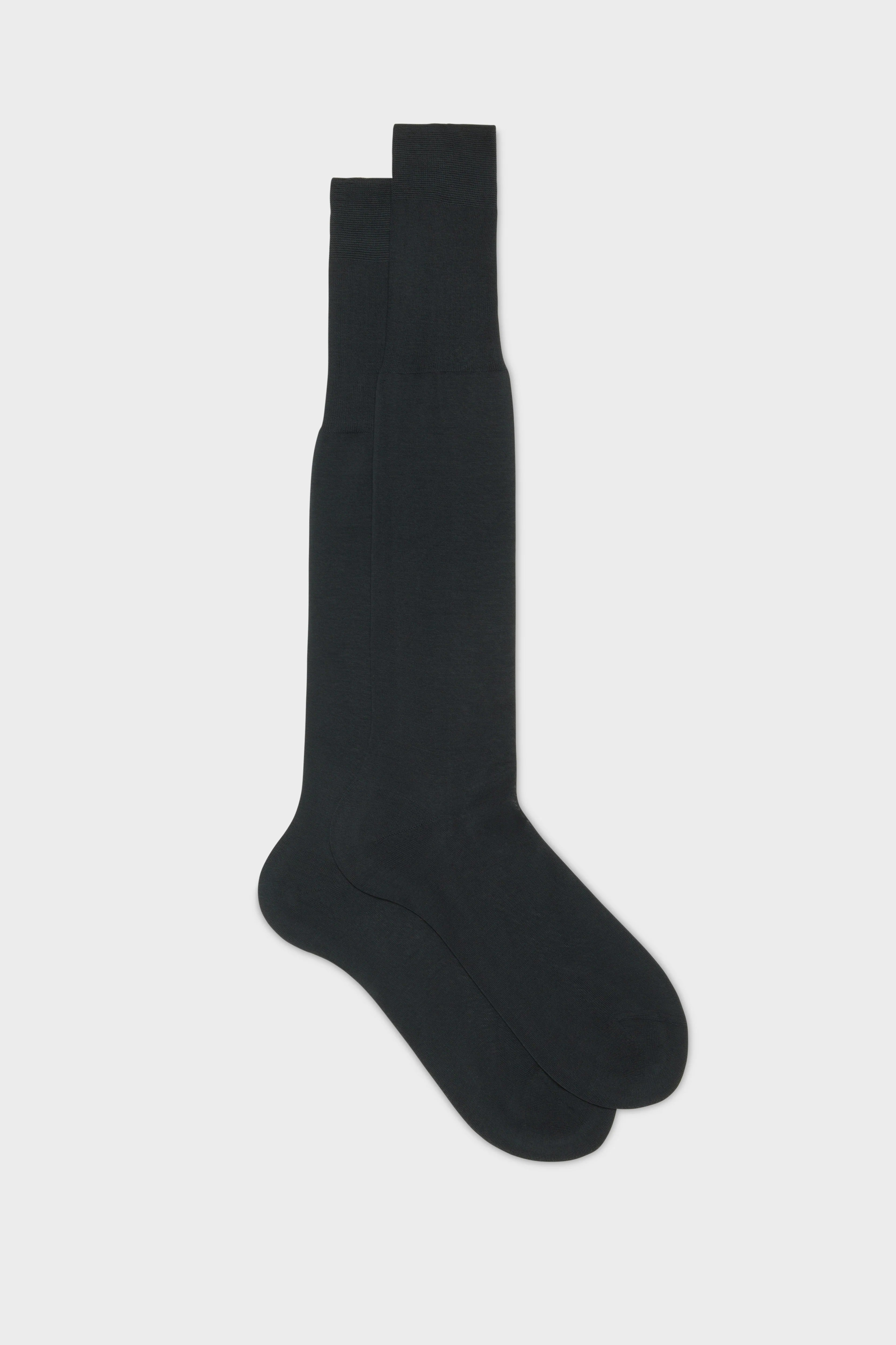Bresciani Calf Length Plain Cotton Socks - Black