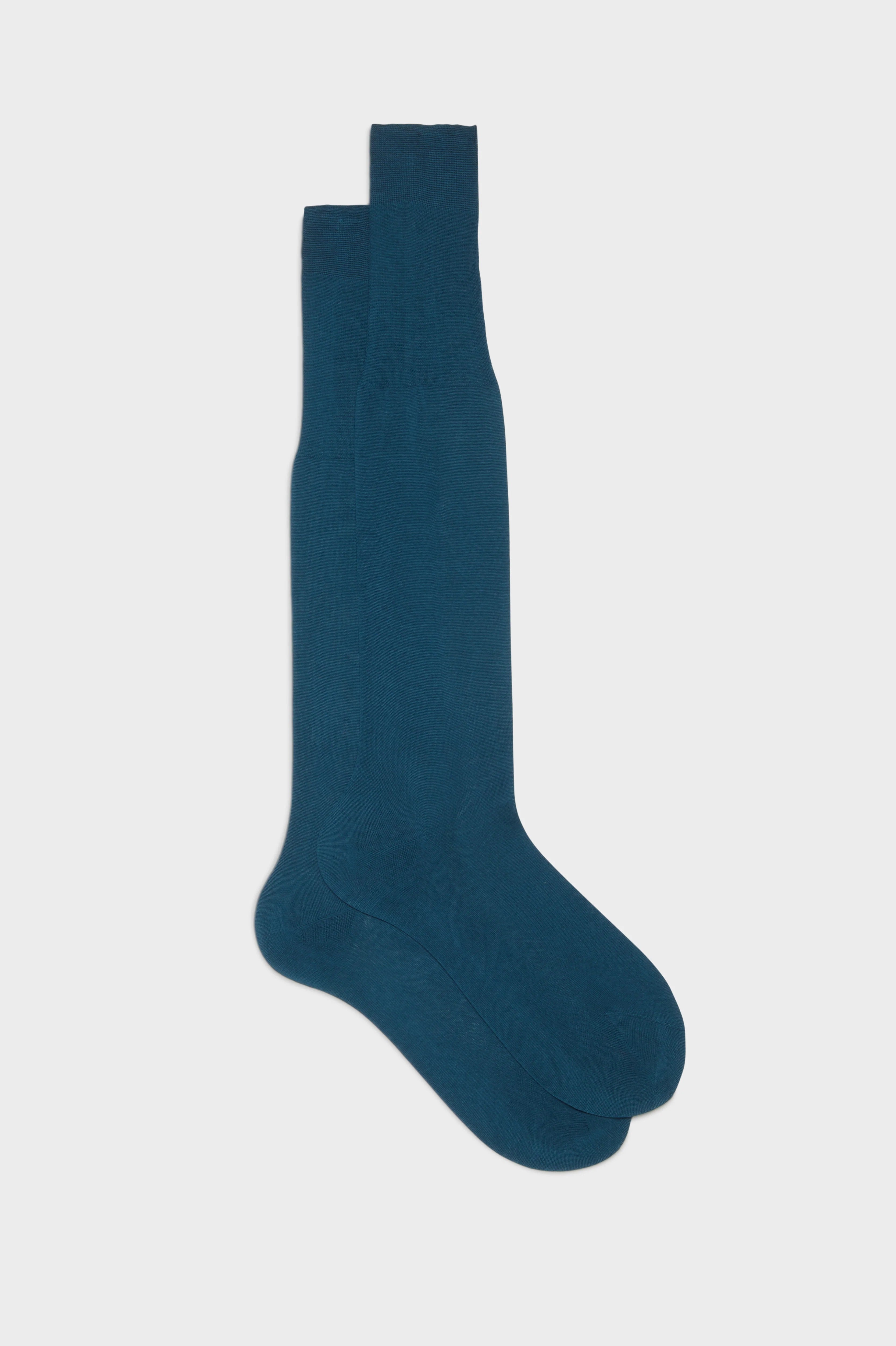 Bresciani Calf Length Plain Cotton Socks - Blue