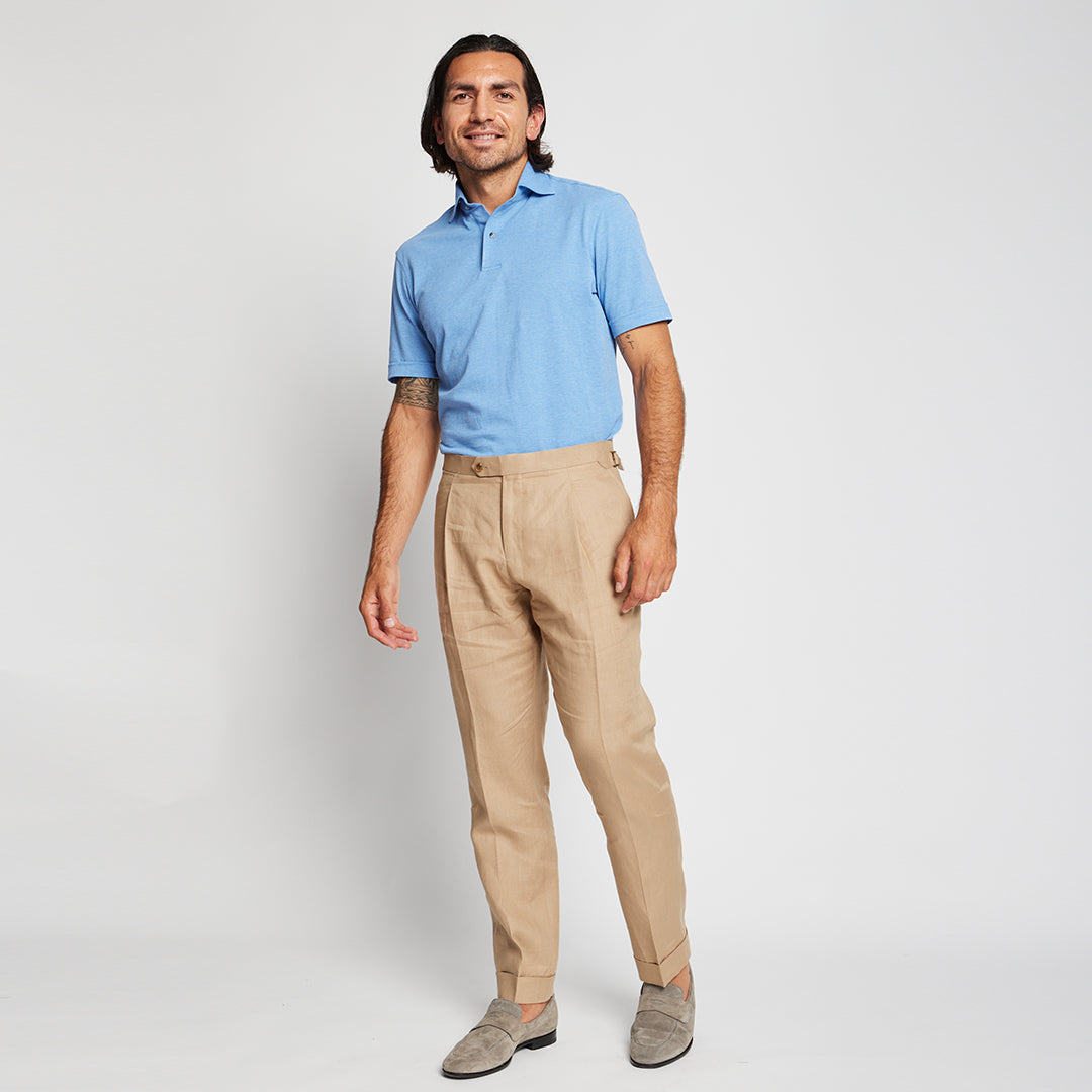 Blue Melange Cutaway Collar Polo Shirt - LUCKY LAST