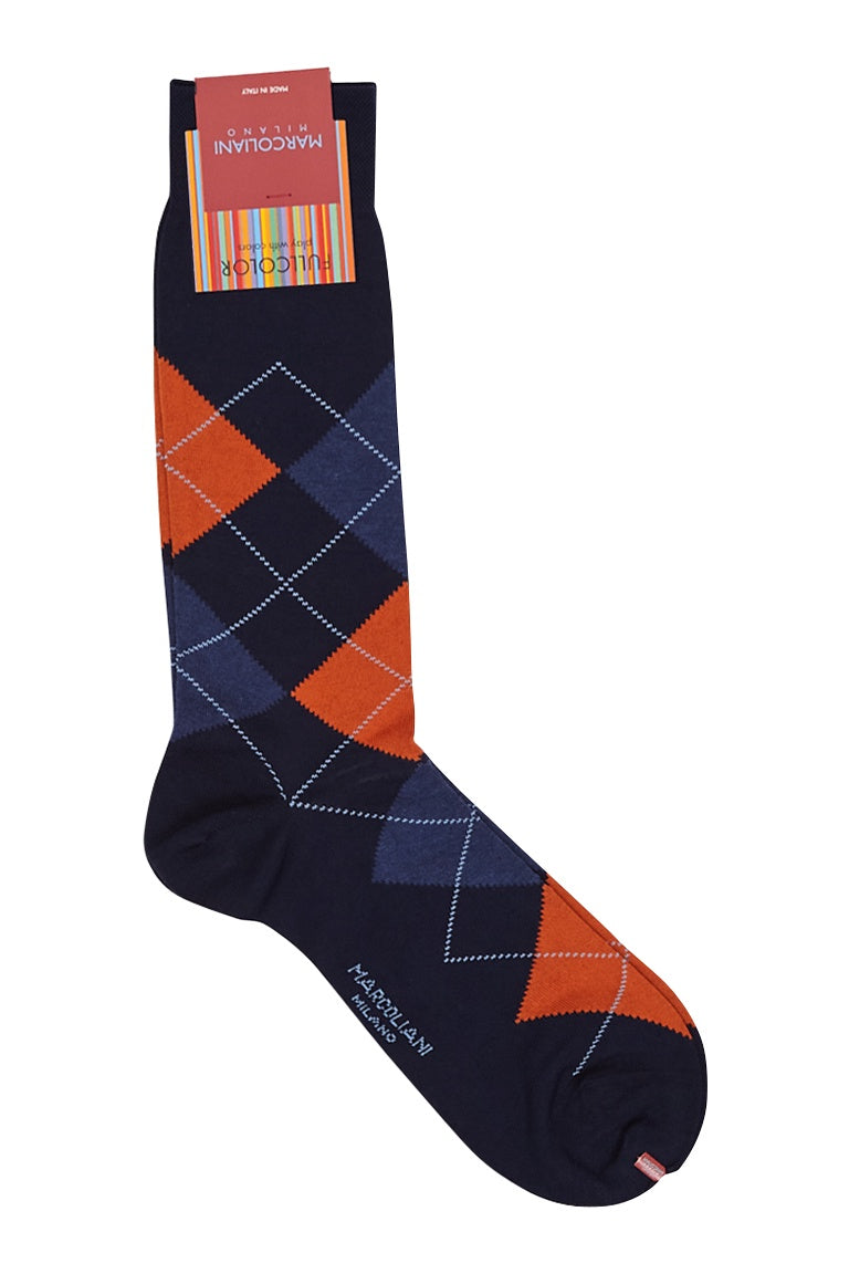 Marcoliani Pima Cotton Argyle Socks - Denim Orange