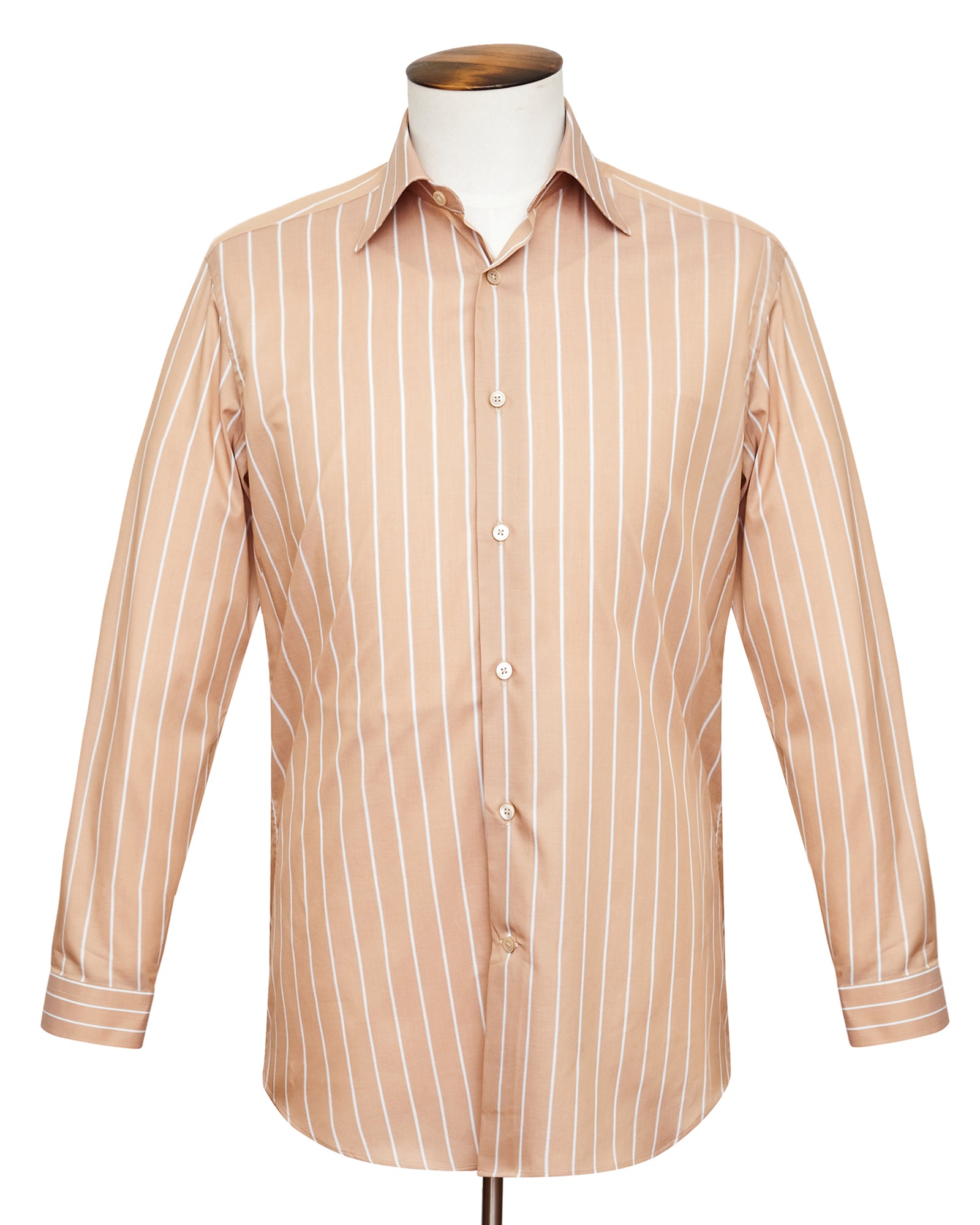 Wide Pinstripe Point Collar Shirt - Ecru | 