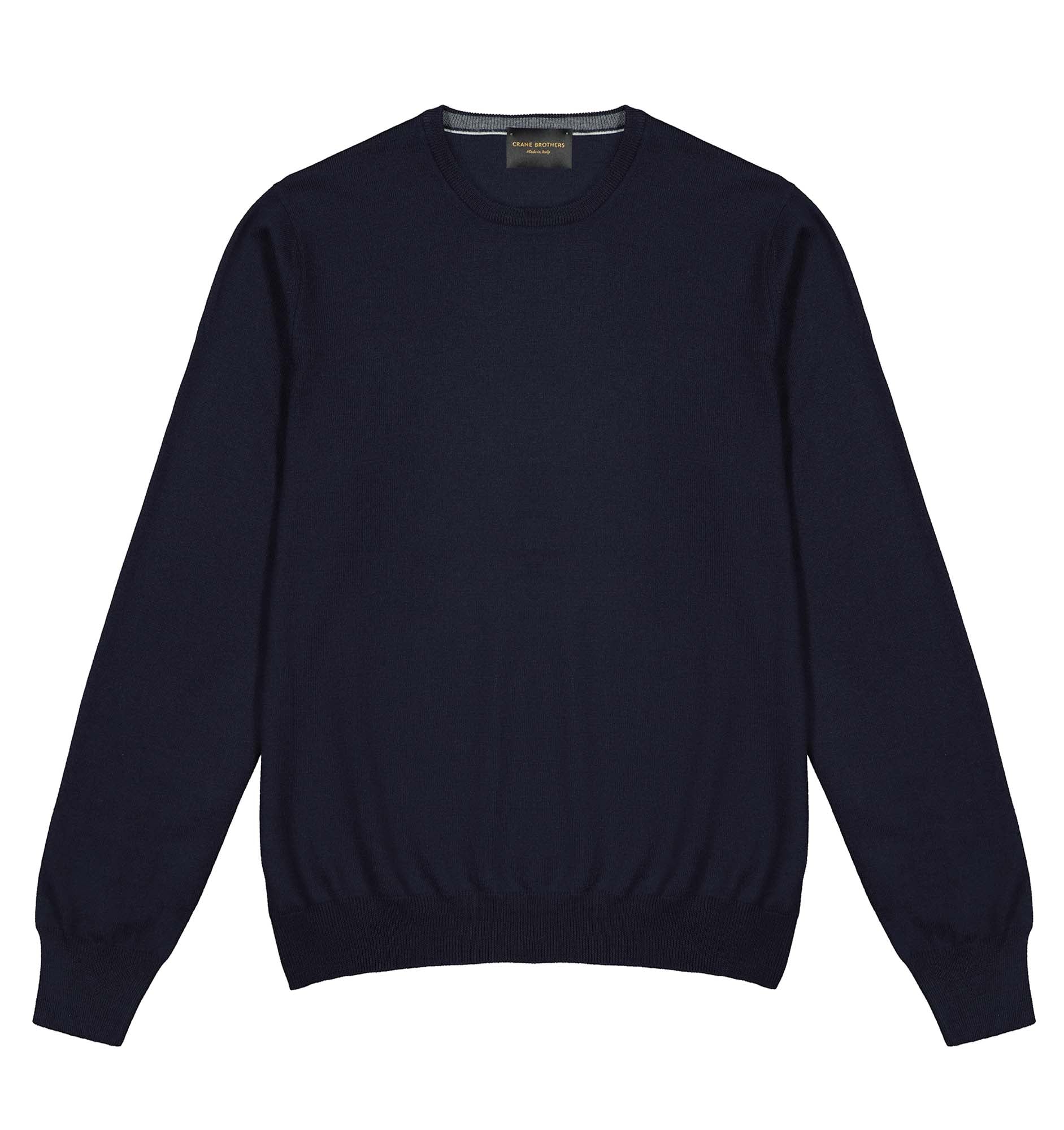 Navy Merino Wool Crew Neck Sweater