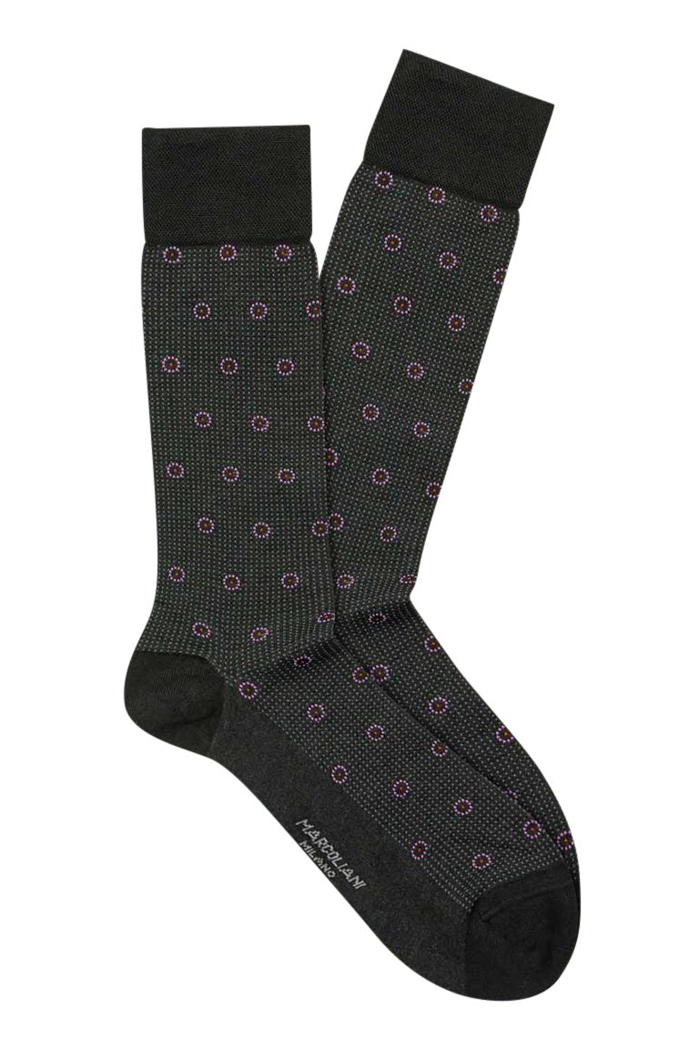 Marcoliani Pima Cotton Socks - Lisle Charcoal Circle