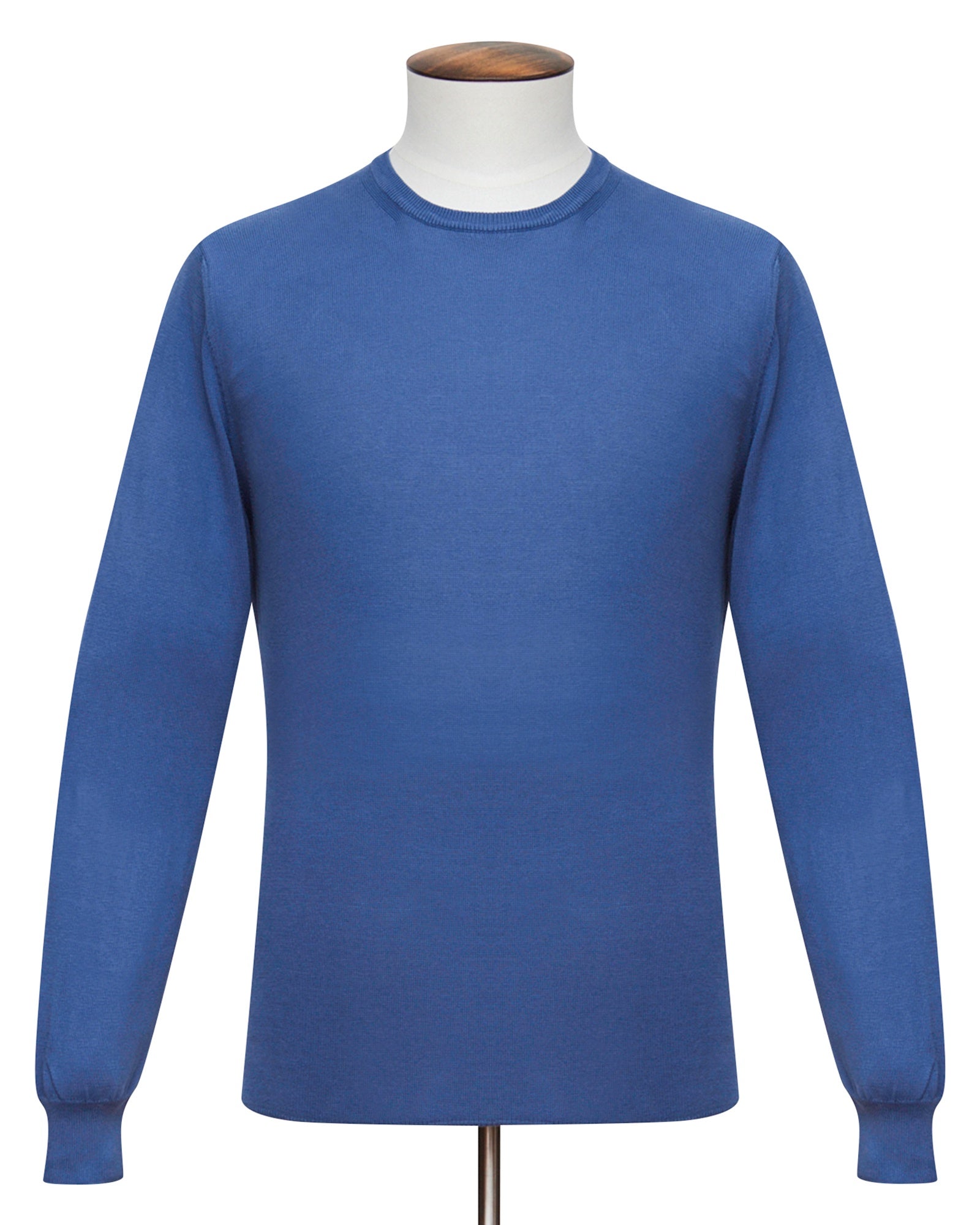Marine Blue Cotton Ribbed Crewneck Sweater - LUCKY LAST