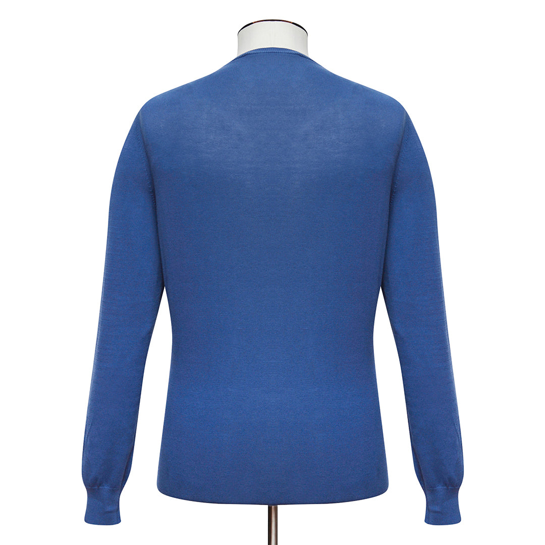 Marine Blue Cotton Ribbed Crewneck Sweater - LUCKY LAST
