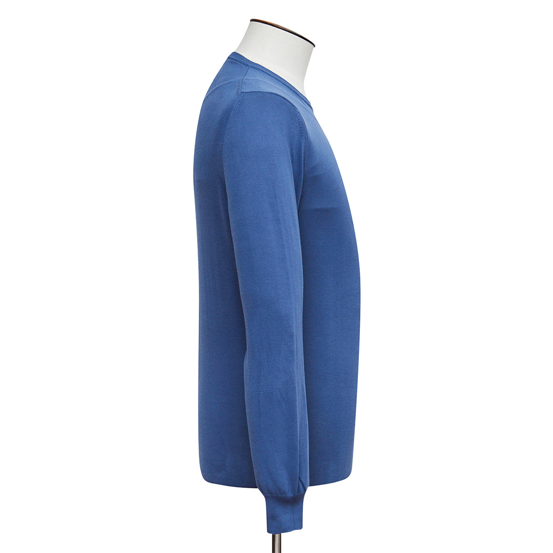 Marine Blue Cotton Ribbed Crewneck Sweater - LUCKY LAST