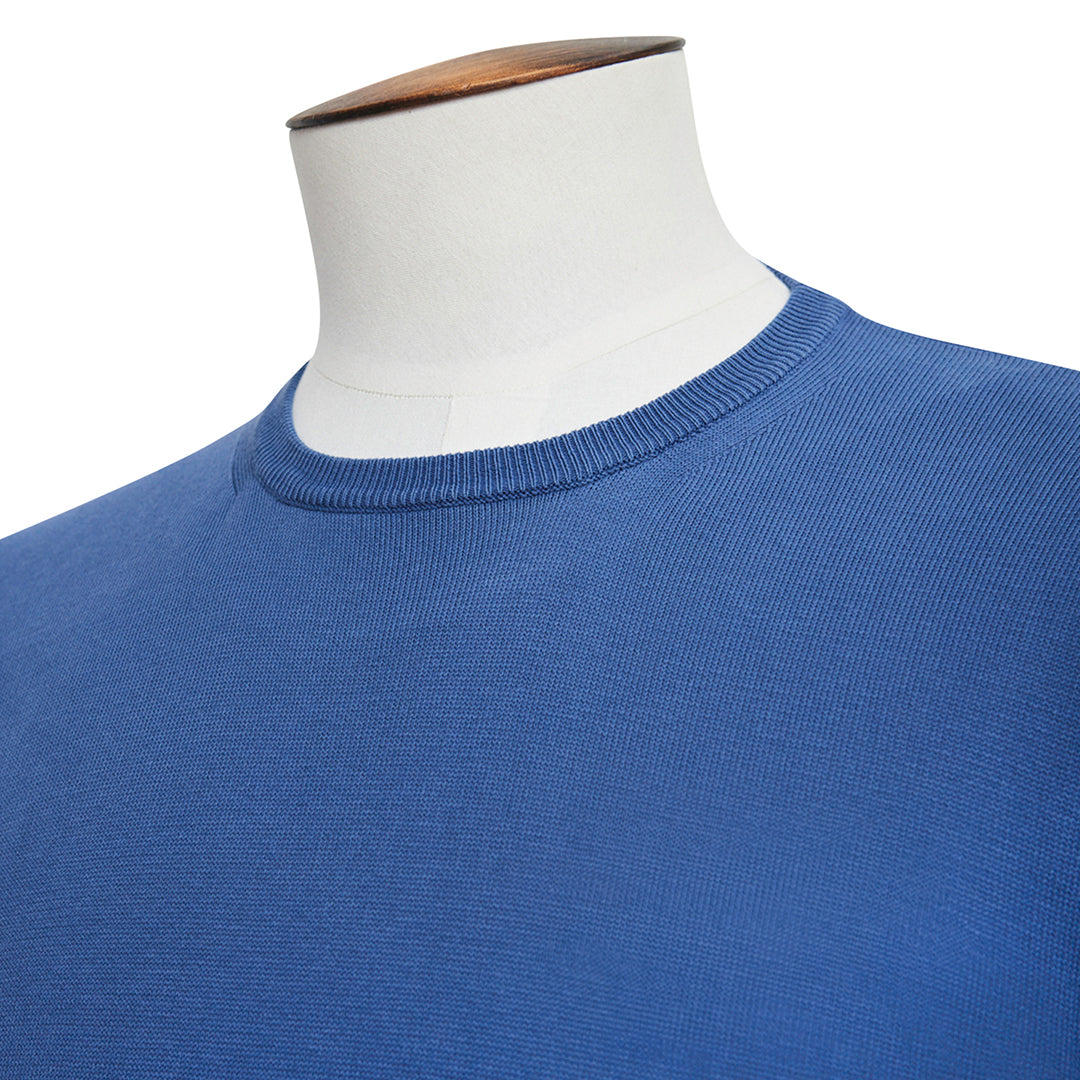 Marine Blue Cotton Ribbed Crewneck Sweater - LUCKY LAST