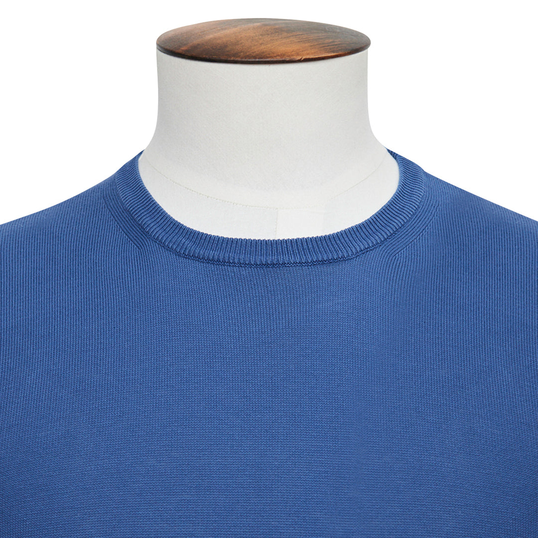 Marine Blue Cotton Ribbed Crewneck Sweater - LUCKY LAST
